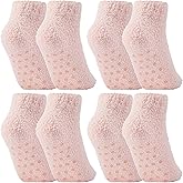 Foaincore 4 Pack Non Slip Hospital Socks for Women Men Non Slip Ankle Fuzzy Socks Thick Warm Festival Gifts