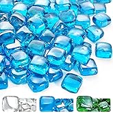 GasSaf Caribbean Blue Fire Glass Cubes for Outdoor Fire Pit, Fireplace, Replaces Existing Gas Logs & Lava Rocks, 1 Inch Glass(10 Pound)(Caribbean Blue Luster)