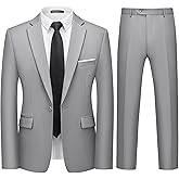 WULFUL Men's 2 Piece Slim Fit Suit Set One Button Blazer Jacket Pants Tuxedo Set for Party, Wedding and Business