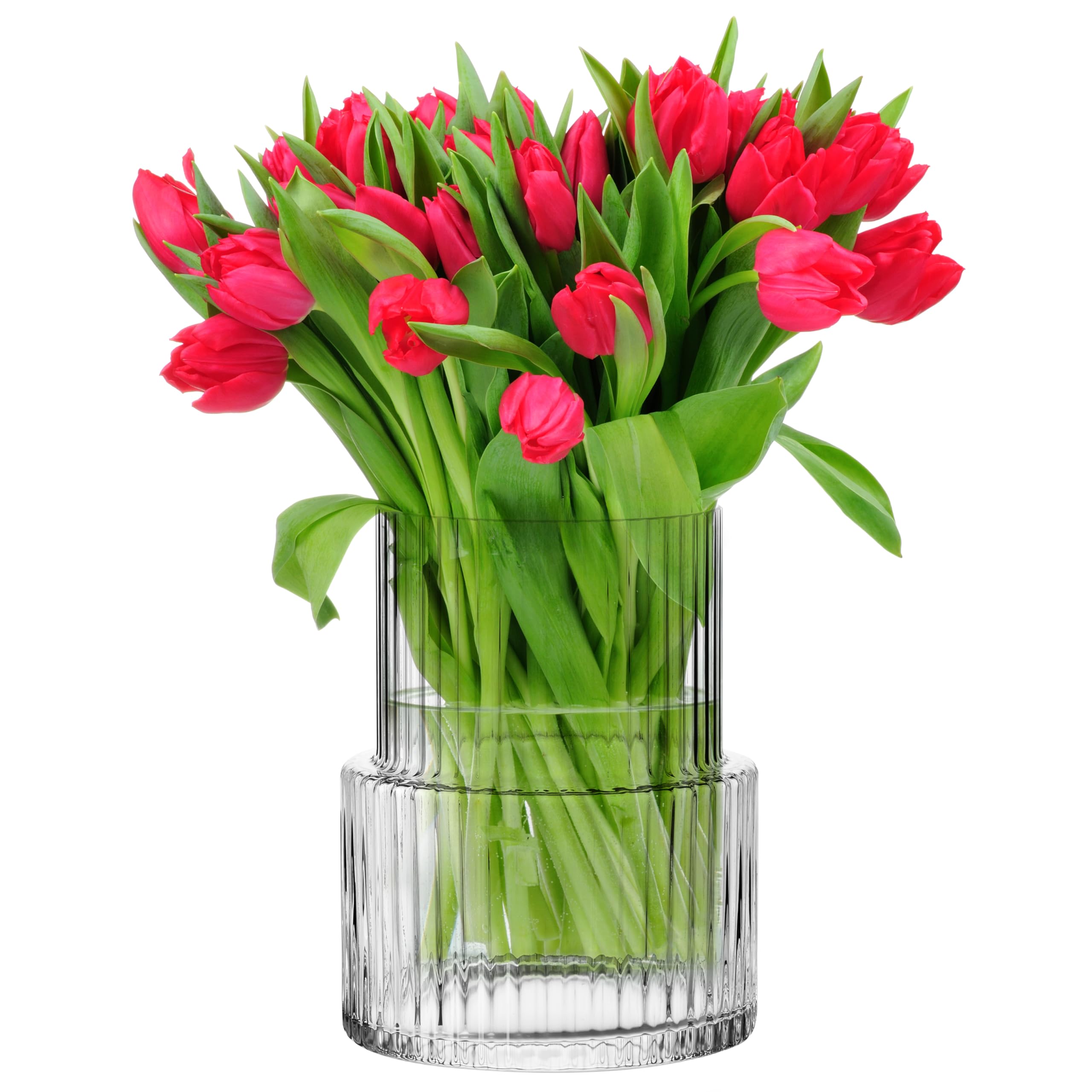 KROSNO Sparkle Glass Vase 20 cm, Lead-Free Crystal Decorative Flower Vase, Ribbed Modern Design, Hand Formed Clear Vase for Bouquets Home Decor, Elegant Table Centrepiece