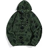 ZAFUL Men's Hoodies Ethnic Style Contrast Binding Kangaroo Pocket Loose Pullover Fuzzy Hoodie