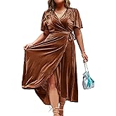 BerryGo Women's Velvet V Neck Wrap Semi Formal Dress Cocktail Party Maxi Dress for Wedding Guest
