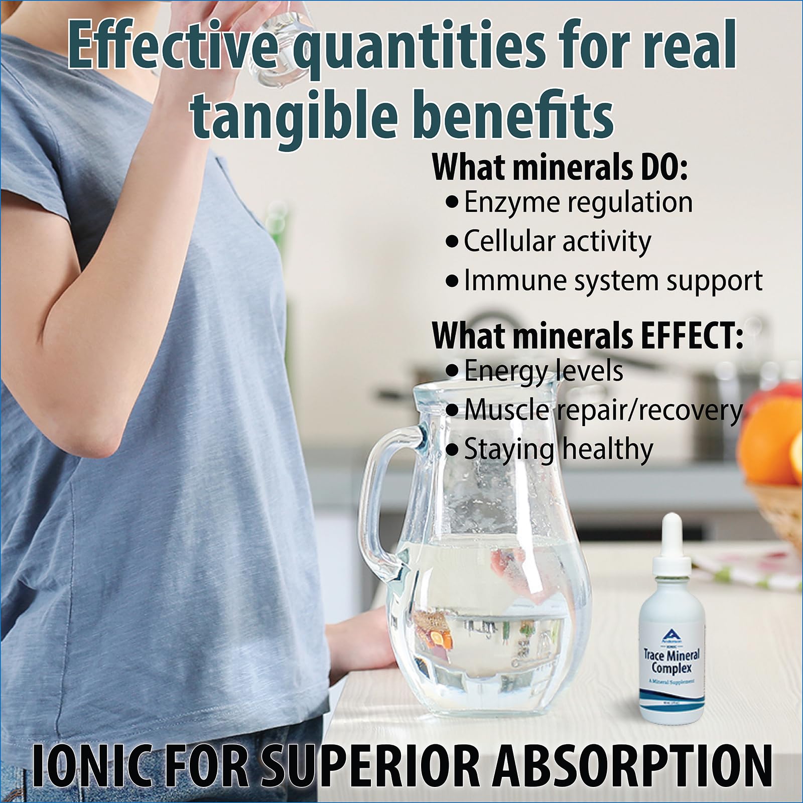 Trace Mineral Complex | Full Spectrum Minerals | Ionic Liquid Mineral Drops for Water | Electrolytes, Hydration Supplement | 2 fl oz Glass Bottle