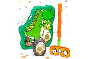 JitteryGit Dinosaur Pinata Treasure Hunt Game | Birthday Party Complete Set | 13 X 11 In | Includes - Dino Piñata, Egg (Mini) Piñata, Blindfold, and a Bat | A Fun Spin on the Traditional Pinata