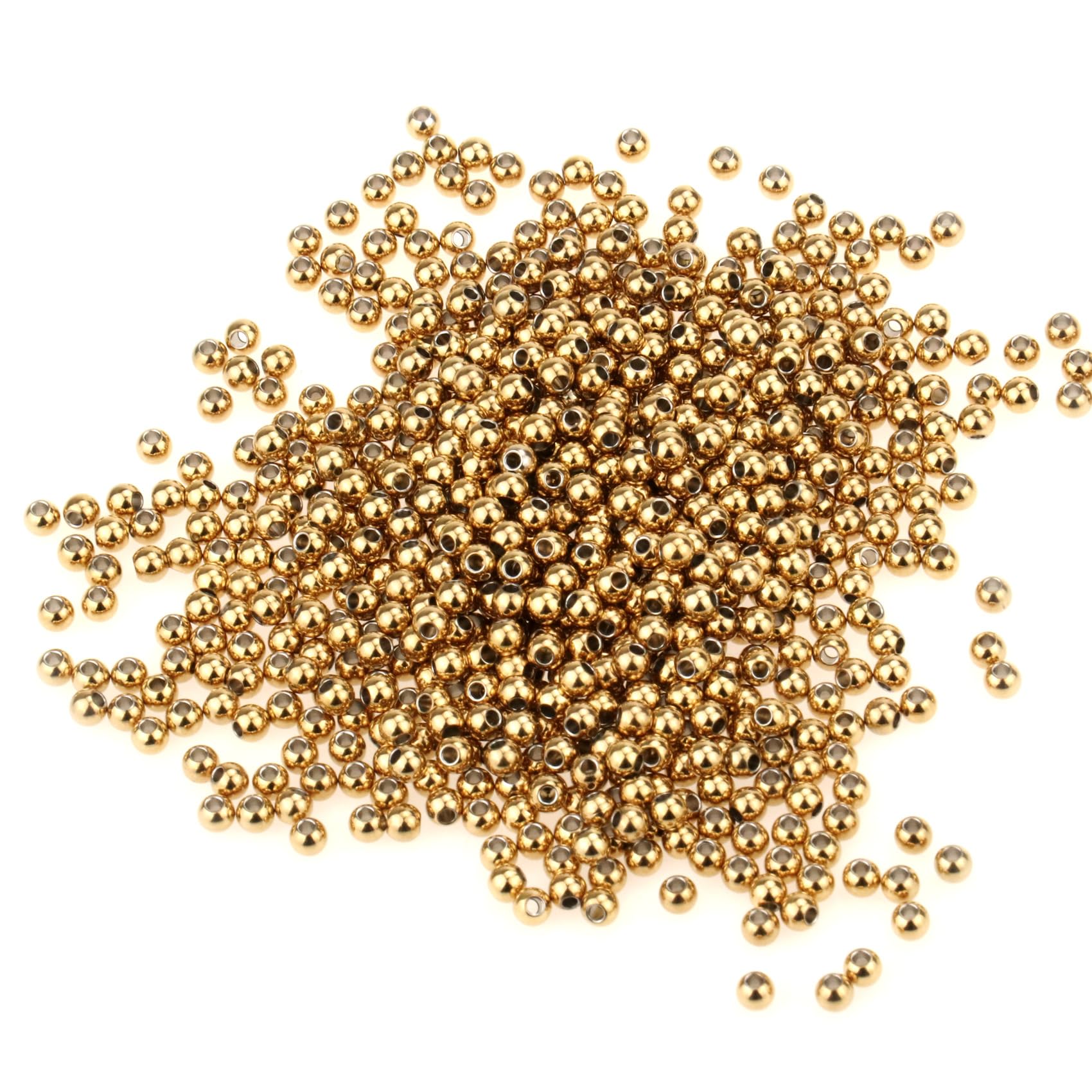 Photo 1 of 2mm Gold Stainless Steel Beads Bulk [280PCS] Gold Plated Round Metal Spacer Beads Bulk for Jewelry Making