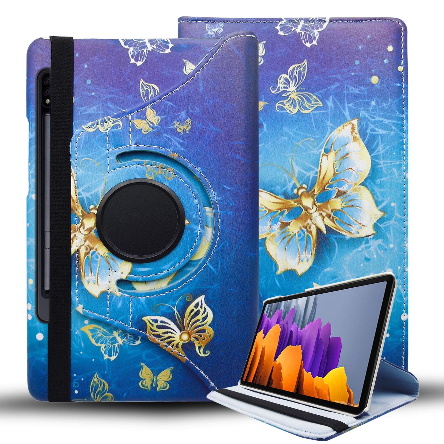 Case for Samsung Galaxy Tab S7/S8 11 Inch 2020/2022-360 Degree Rotating Slim PU Leather Folio Stand Case Cover Samsung Tab SM-T870/T875/X700 (Butterfly Gold)