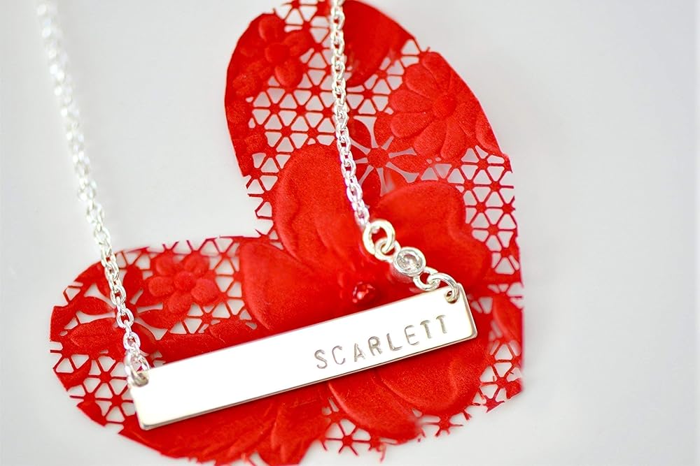 Sterling Silver or Gold Bar Necklace with Cubic Zirconia