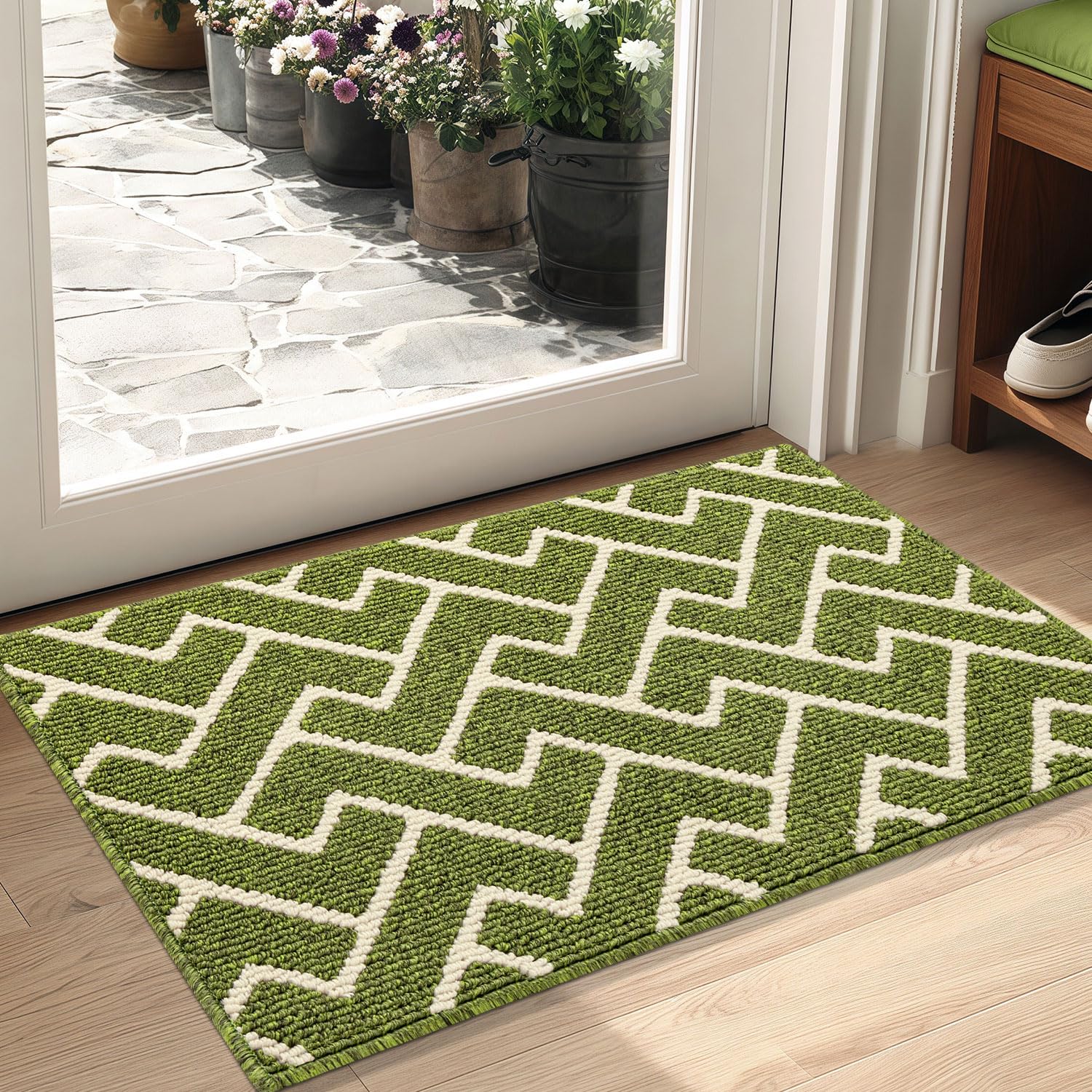 Biscpro Indoor Door Mats,50x80cm Door Mat Non Slip Backing,Dirt Trapper Mat Absorbent Non-Slip Doormat for Entrance,Inside,Kitchen,Front Back Door,Pets and Garden-Sage Green
