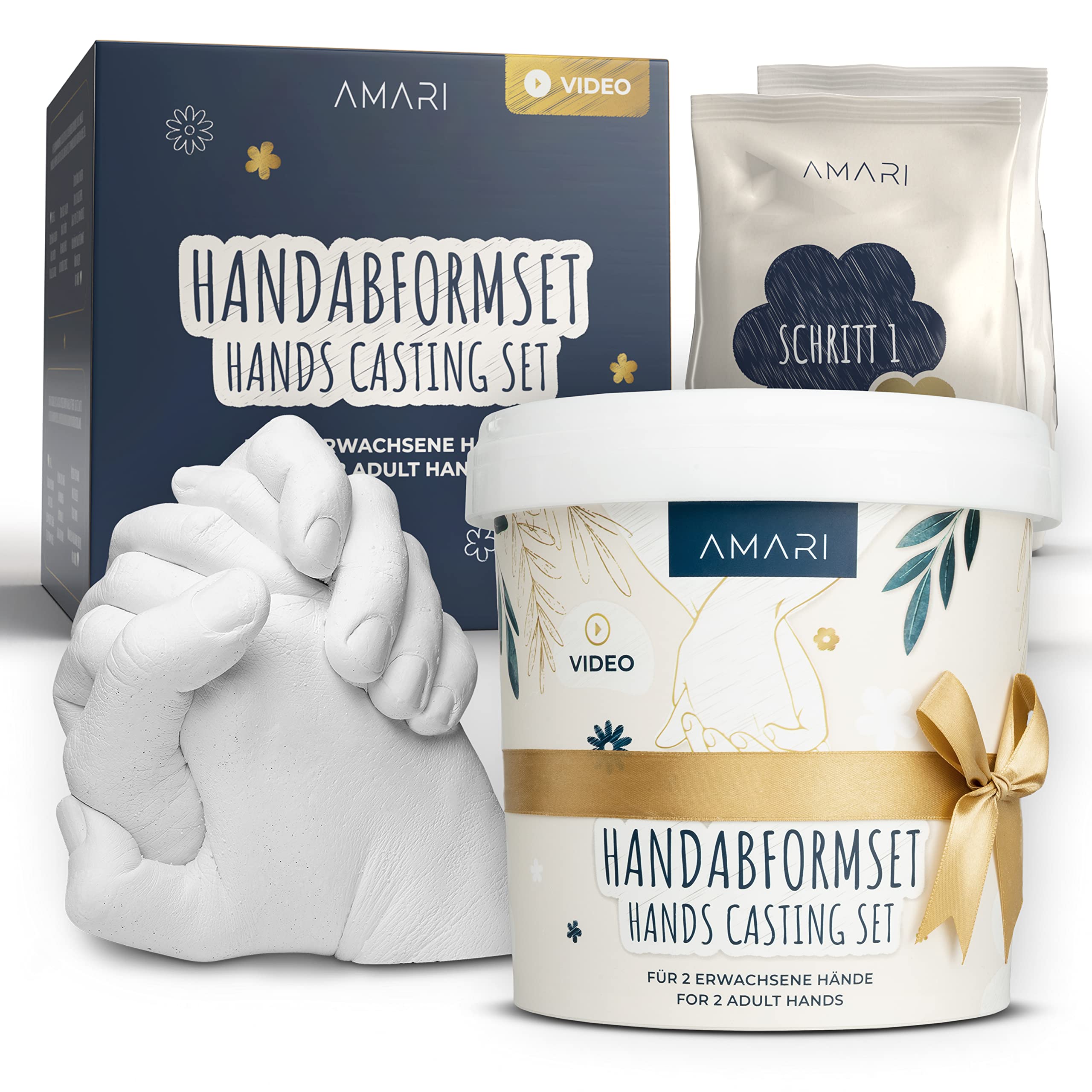 Amari Handprint Set for Couples and Family (Floral) - Plaster Cast Set Hands - Plaster Hand Pair Plaster Hand Print Gift, Wedding Gift, Anniversary Partner Gifts, Couple Gifts