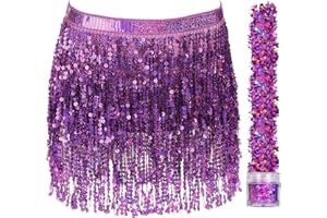 Funcredible Mini Skirt - Sequin Sparkly Skirt - Hula Skirt - Holographic Tassel Skirts