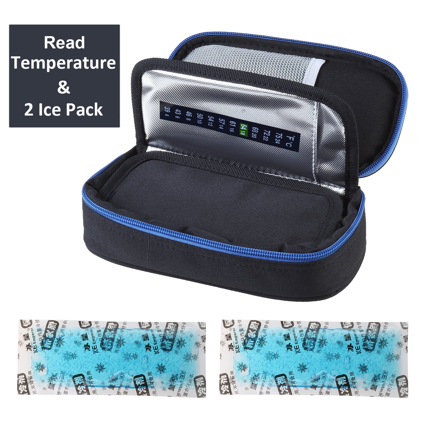 Parateck Oxford Fabric Medical Travel Cooler Bag Insulin Cooling Case with 2 Ice Packs for Diabetics Medication Cool (Black)