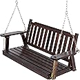 Anraja Wooden Porch Swing 2-Seater, Bench Swing with Hanging Chains, Heavy Duty 800 LBS, for Outdoor Patio Garden Yard, 4 Ft, Brown