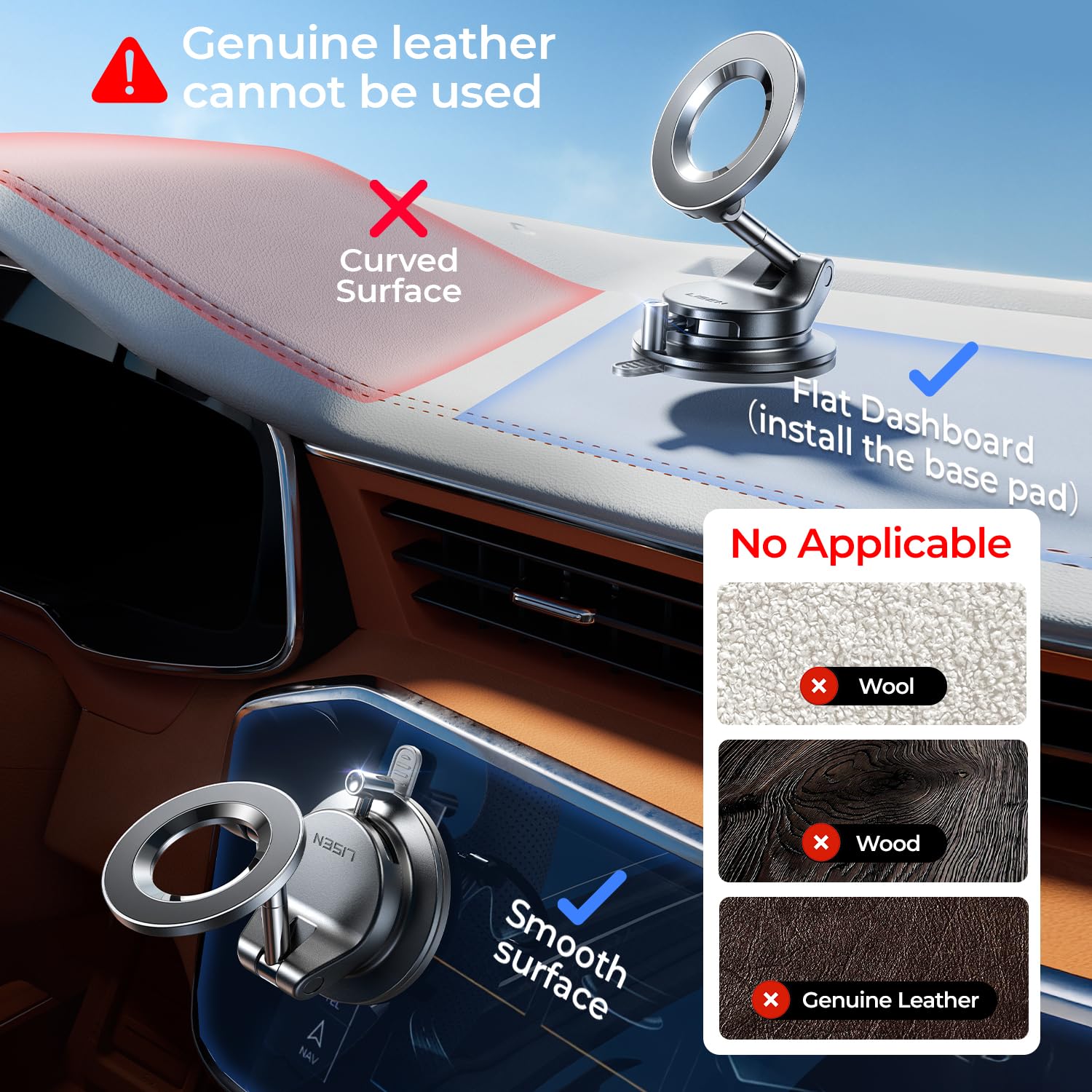 LISEN Snapmount Handyhalterung Auto für Magsafe - [24x N55 Magnet] für Magsafe Autohalterung mit Vakumm Saugnapf, Magnetische Handy Halterung Auto Magnethalterung für iPhone 17 Pro Max 16 15 14 13 8