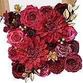 Serwalin Artificial Flowers Burgundy Red Hot Pink Silk Fake Flowers for DIY Wedding Bridal Bouquets, Cake Flowers for Table Centerpieces Baby Shower Birthday Party Home Decorations