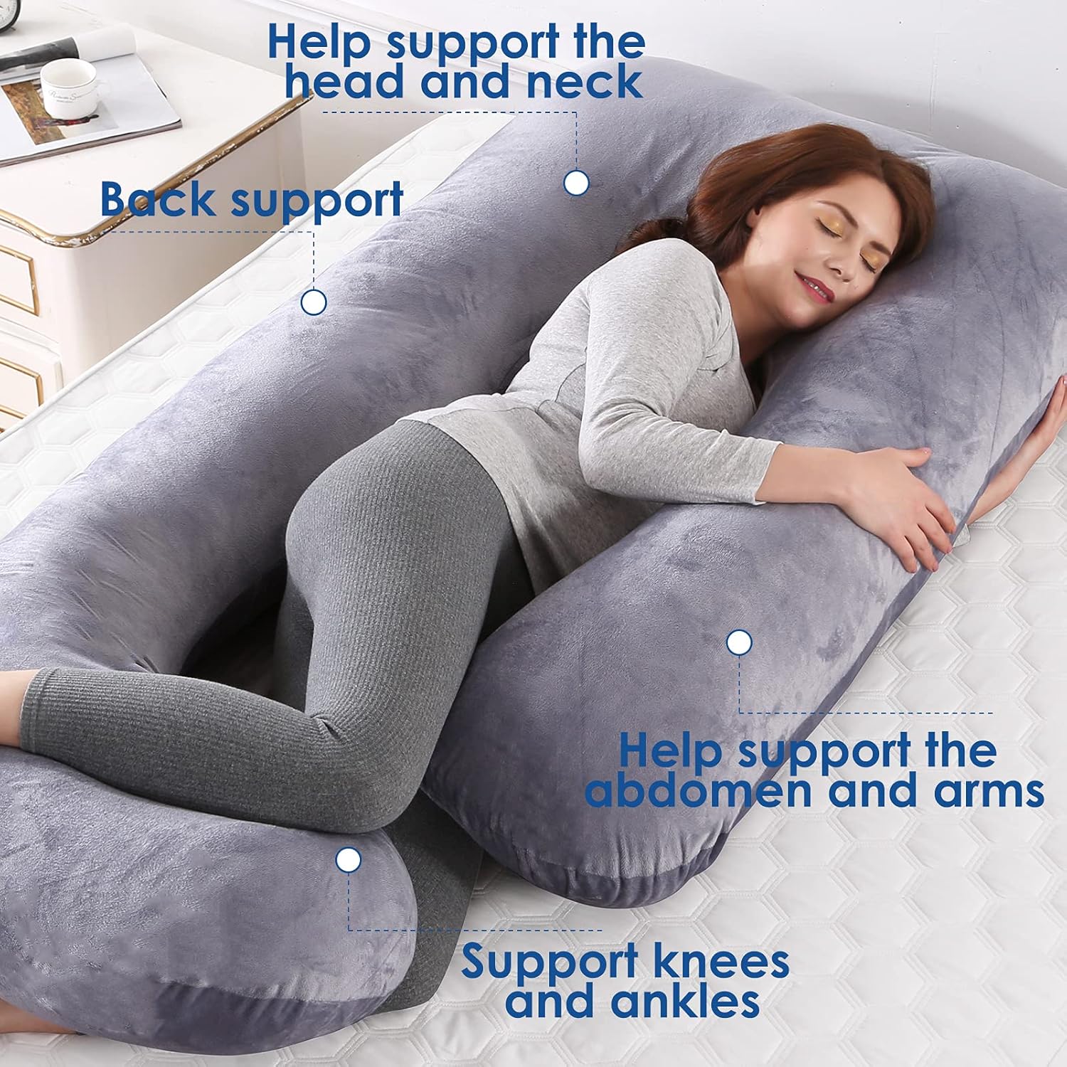 Aidiu u Shaped Pillows Pregnant Body Pillows for Sleeping, Pregnancy Pillows U Shape, Maternity Pillow, Full Body Maternity Pillow,57in, Support Back,Neck,Leg,Foot,Side Sleeper, Washable Cover, Grey: Kitchen & Dining