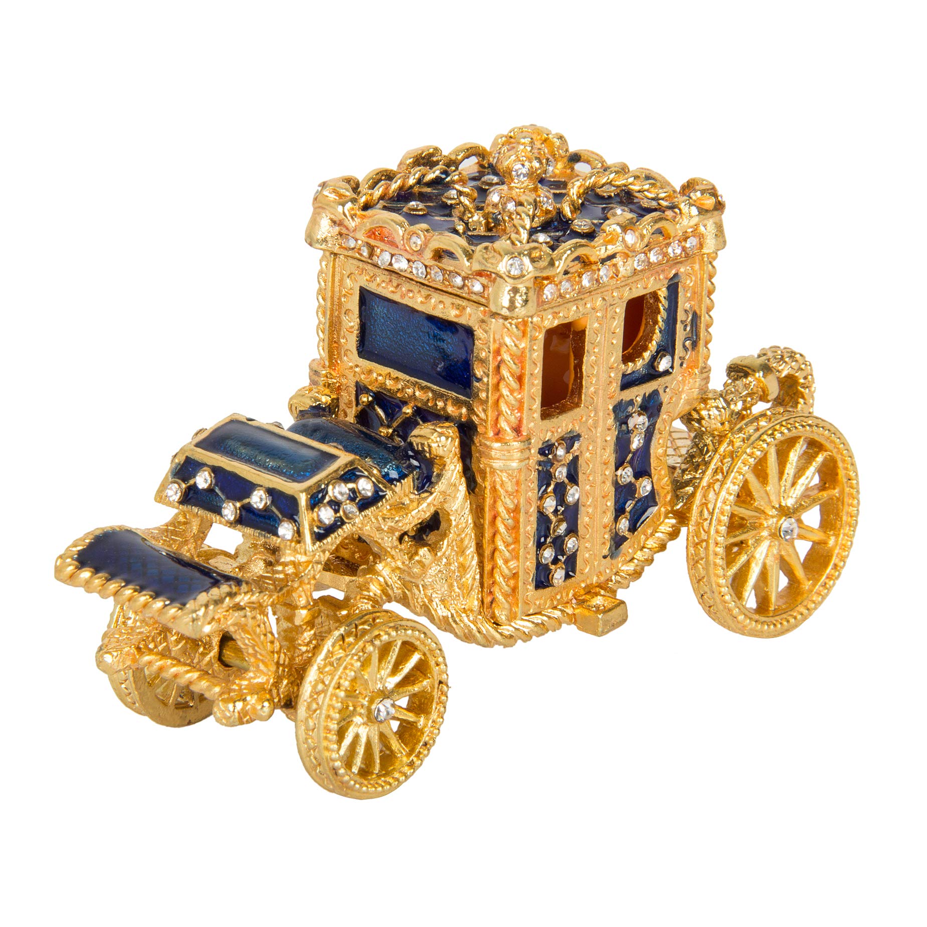 QIFU Vintage Mini Royal Carriage Style Enamel Trinket Box Hinged