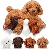 Honoson Nurturing Dog Mommy Plush Set with 4 Baby Puppies Soft Cute Dog Themed Stuffed Plush Toys for Kids Girls Boys Easter Birthday Gifts(Curly)