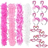Mootycapa 12 Pcs Hawaii Flamingo Party Costume Accessories, Pink Headband Feather Boa Sunglasses Set for Luau Tropical Beach