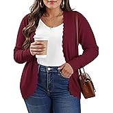 TIANZHU Women's Plus Size Cardigan Open Front Long Sleeve V-Neck Lightweight Cropped Knit Sweater XL-4XL