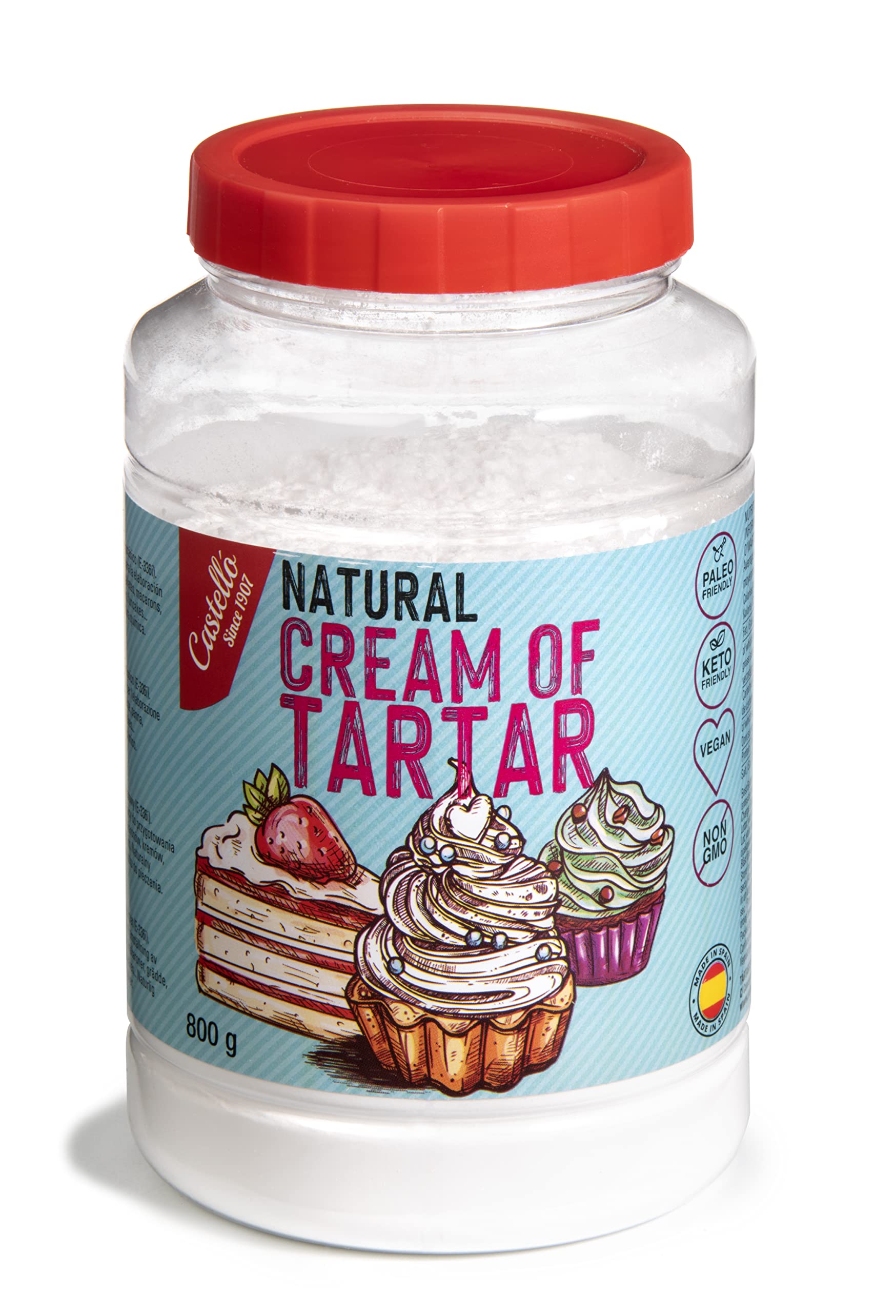 Castello since 1907 Cream of Tartar 800 g - 100% Natural from Grapes - Natural Substitute for Baking Powder - Gluten Free - Phosphates free - Keto and Paleo - Non-GMO