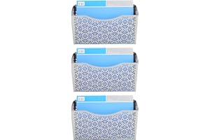 EasyPAG Wall File Organizer Holder 3 Pockets Metal Hanging File Organizer Mail Organizer Wall Mount , Silver