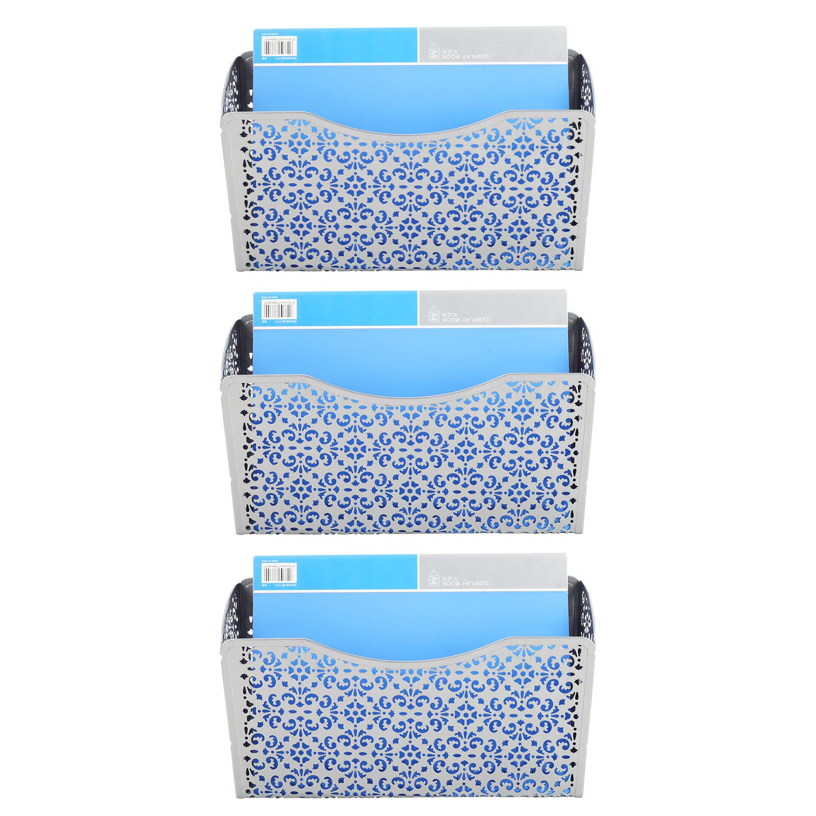 Photo 1 of EasyPAG 3 Pack Hollow Design Wall-Mounted File Organizer - Heavy Duty Metal, Vertical Space Saving, Letter Size Single Pocket Holder for Office, Home, School, Silver