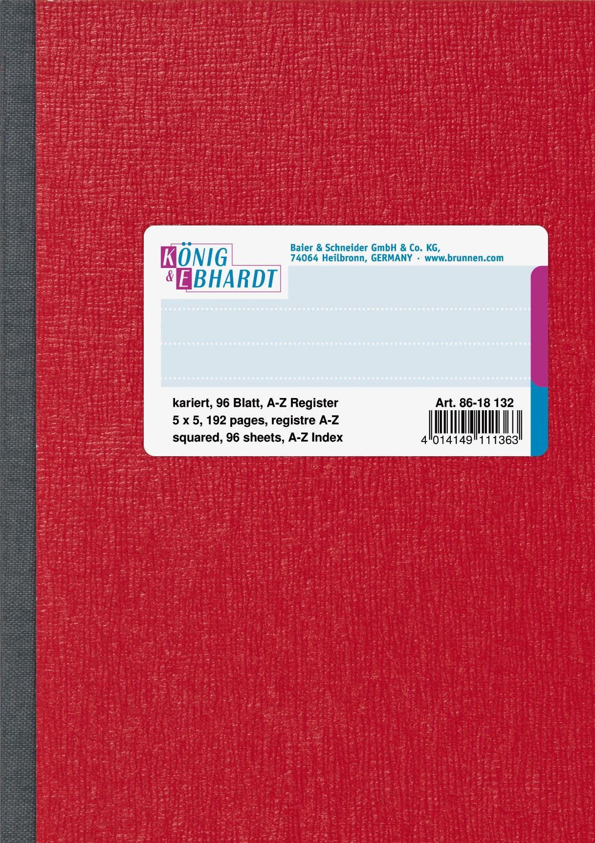 Konig & Ebhardt 8618132-100SB96DR Notebook with A-Z Index A6 Squared 70 g/m² 96 Pages Red