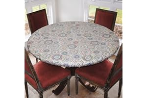 Covers For The Home Deluxe Elastic Edged Flannel Backed Vinyl Fitted Table Cover - Medallion Pattern - Small Round - Fits Tables up to 40" - 44" Diameter