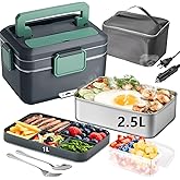 Vidaskeci Electric Lunch Box for Adultss 90W 3.5L 2-Layer Portable Heated Lunch Box for 12V/24V/110V with 2.5L Removable 304Stainless Steel Container Electric heating lunch box,home/Car/Office/Truck