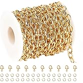KYUNHOO 5 Meters Gold Plated Iron Chains for Jewelry Making Oval Circle Link Chain Roll Chunky Cable Chains for Necklace Bracelet Making Finding Jewelry Supplies