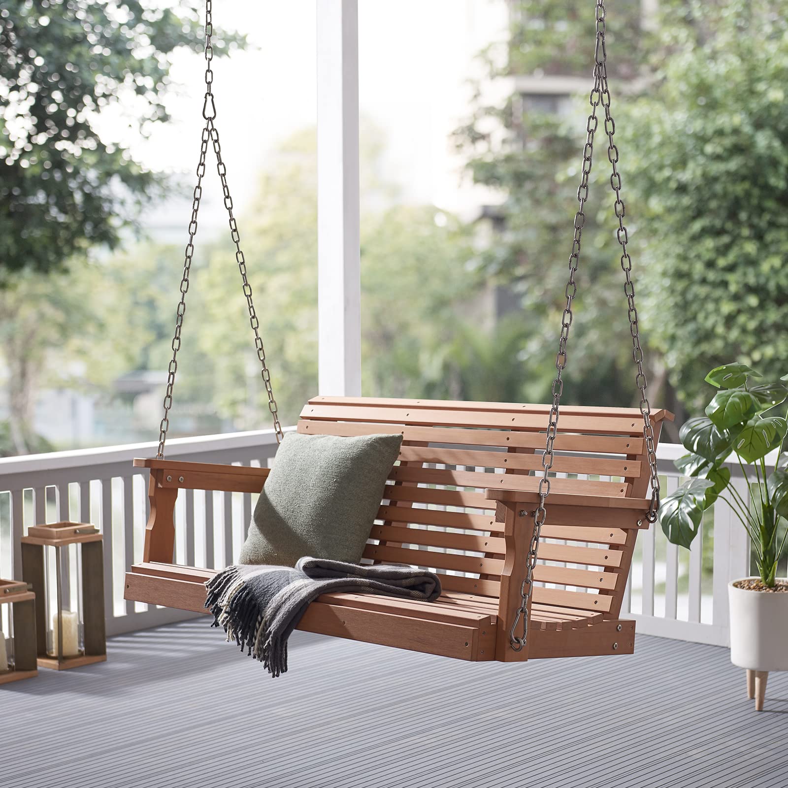 Photo 1 of **reference image**Psilvam Porch Swing, 2-Person Poly Lumber Outdoor Porch Swing, All-Weather Farmhouse Patio Swing That Never Rot and Fade, Suit for Garden, Porch and Park (51" D x 27" W x 23" H)