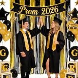 GREATRIL Black and Gold Foil Fringe Backdrop 2 Packs 3.2ft x 8.2ft view 3