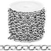 [16.5 FT] Stainless Steel Rolo Cable Chains Bulk for Jewelry Making, 5.5mm 304 Stainless Steel Oval Cable Link Chains Roll Spool for DIY Craft Jewelry Making