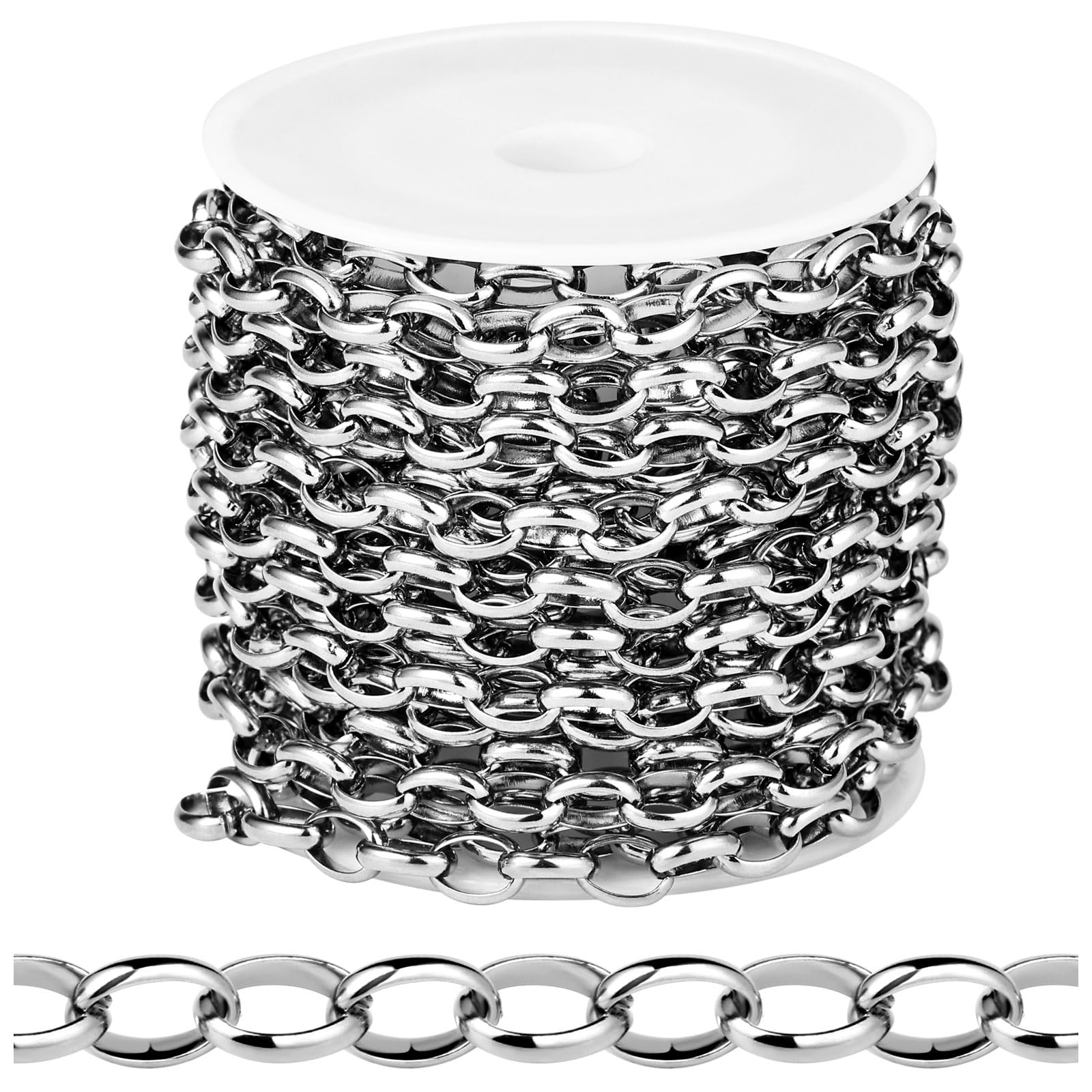 Photo 1 of [16.5 FT] Stainless Steel Rolo Cable Chains Bulk for Jewelry Making, 5.5mm 304 Stainless Steel Oval Cable Link Chains Roll Spool for DIY Craft Jewelry Making