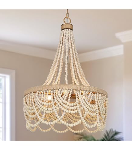Vintage Wooden Bead Chandelier – Rustic Wood & Metal 3/6/8-Light Indoor Pendant For Living Room, Kitchen, Restaurant