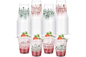 Sliner 60 Pcs Plastic Christmas Cups Bulk-12 oz Disposable Xmas Cups Merry Christmas Clear Drinking Beverage Plastic Glasses for Holiday Winter Coffee Juice Xmas Party Supplies Decor, 4 Styles