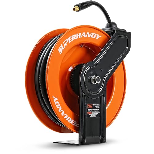 Commercial Heavy-Duty Retractable Air Hose Reel – 3/8" X 50' Flex Hybrid Hose, 300 PSI Max, Wall/Ceiling/Floor Mount