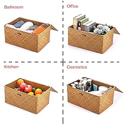 Hipiwe Wicker Shelf Baskets Bin with Lid, Handwoven