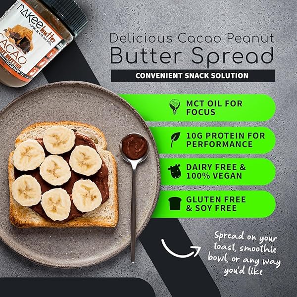 NAKEE BUTTER: FOCUS NUT BUTTER, KETO PEANUT BUTTER WITH CACAO & MCT OIL, HIGH PROTEIN, LOW CARB – ON-THE-GO SPREAD (12 OZ)