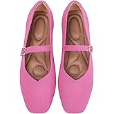 Maqixz Knit Flats for Women Square Toe Casual Ballet Flat Shoes with Ankle Strap Washable Comfortable Formal Mary Jane Flat Shoes