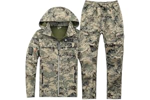 LANGWEI Men's Tactical Suit Outdoor Waterproof Fleece Thermal Softshell Hunting Jacket Pants 2 Piece Sets