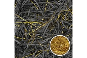 HMJIA Crinkle Paper Filler 7oz Shredded Paper for Gift Baskets Christmas Decoration Halloween Basket Filler Wedding Birthday Bridesmaid Engagement Craft Gift Box Filler (Black+Gold)