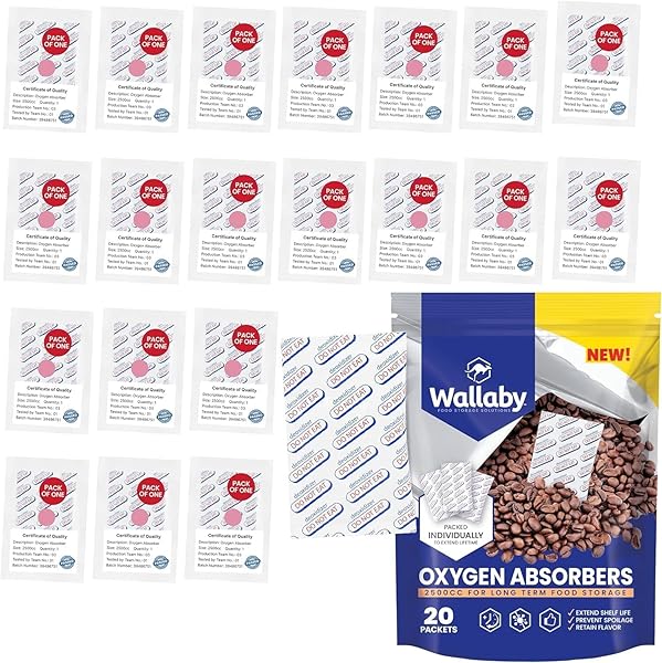 WALLABY 2500CC OXYGEN ABSORBERS – 20 COUNT (INDIVIDUALLY SEALED) – FOR LONG TERM FOOD STORAGE & SURVIVAL, MYLAR BAGS, CANNING, HARVEST RIGHT FREEZE DRYER