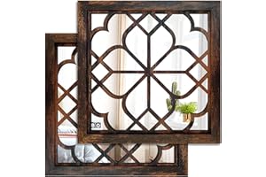 Wocred 2 PCS Square Wall Mirror,Gorgeous Rustic Farmhouse Accent Mirror,Caramel Color Entry Mirror for Bathroom Renovation,Bedrooms,Living Rooms and More(12”x12”)
