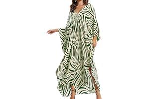Yanziliu Women Kaftan Dresses Plus Size V-Neck Batwing Sleeves Beach Cover Up 2025 Summer Floral Print Caftan Dress