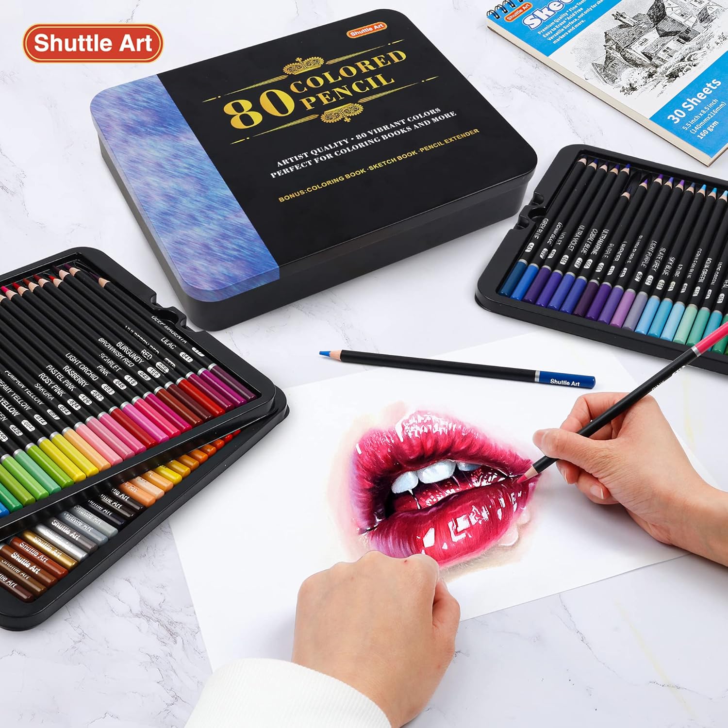 80 Colored Pencils, Shuttle Art Soft Core Coloring Pencils with Coloring Book, Sketch Pad and Sharpener, Premium Color Pencils for Adult Coloring, Sketching and Drawing, Art Supplies for Kids & Adults : Office Products