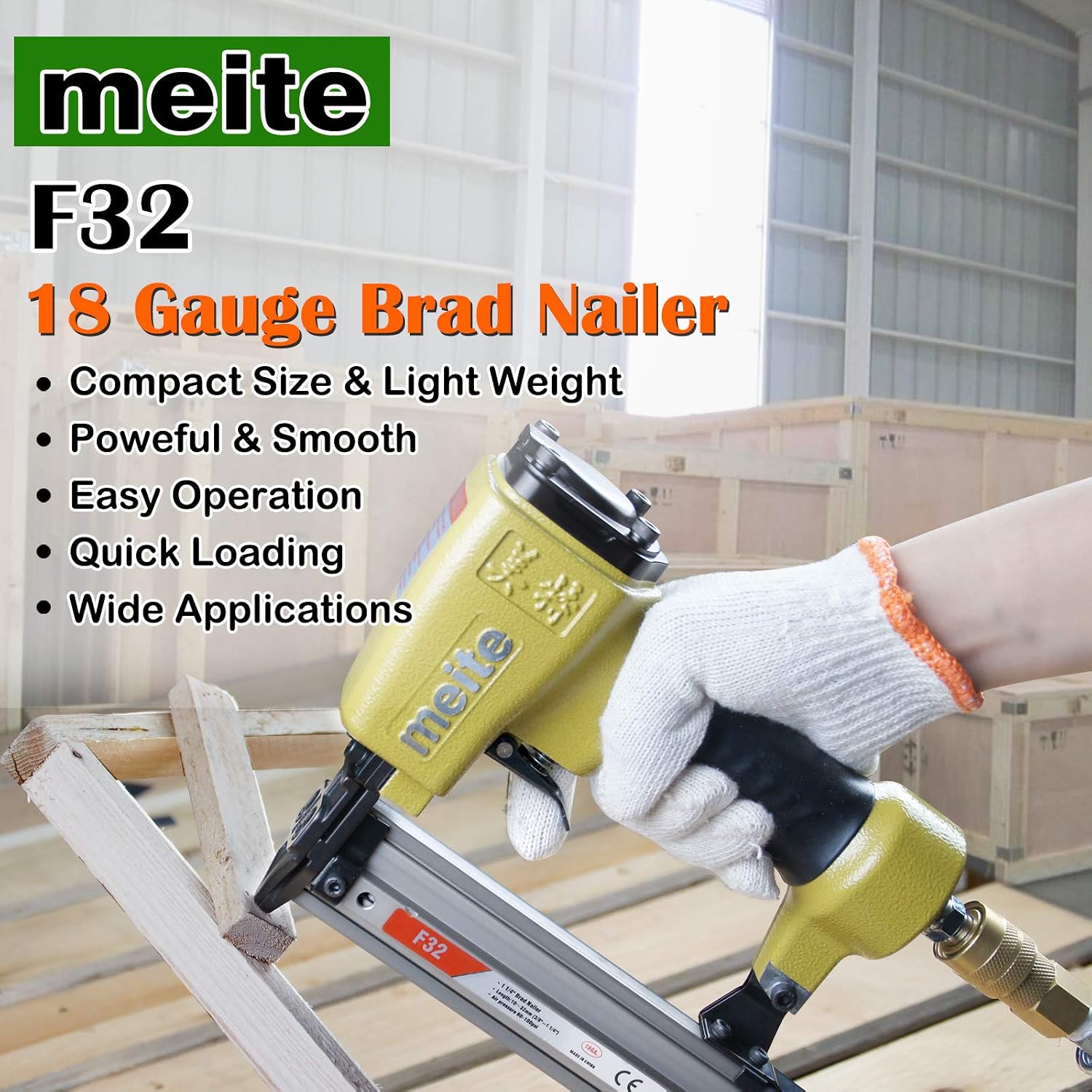 F32 Air Brad Nail Gun, 18G 10-32MM Brad Nails, Pneumatic Finish Nailer for Woodworking Home Improvement, Yellow - Image 3