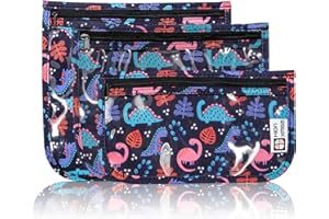 HIONXMGA TSA Approved Toiletry Bag,Set of 3 Clear Travel Bags for Toiletries Waterproof Quart Size Travel Pouch Set,Small Makeup Cosmetic Bag Multi-purpose Organizer for Carry on Airport,Dinosaur