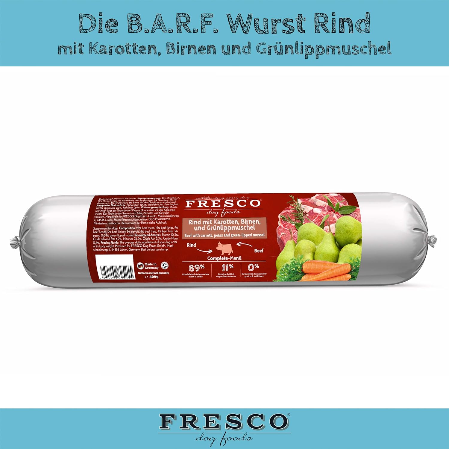 Fresco Dog BarfWurst Rind mit Karotten & Birnen Amazon.de Haustier