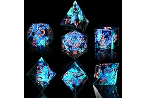 AUSTOR Polyhedral Dice Set 7-Die DND Dice Handmade Sharp Edge Dice for Dungeons and Dragons RPG MTG Table Games（Black & Blue）